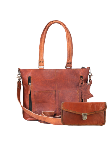 Womens Tote Handbag With Wallet Genuine Leather Rustic Crossbody Shoulder Purse Satchel Bag